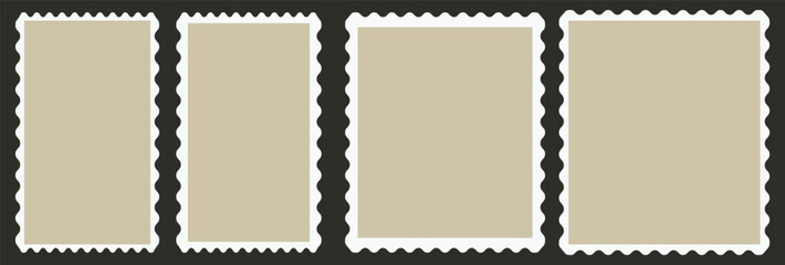 blank vintage black and white postage stamp with clipping path, Postcard stamp post frame black shape set.