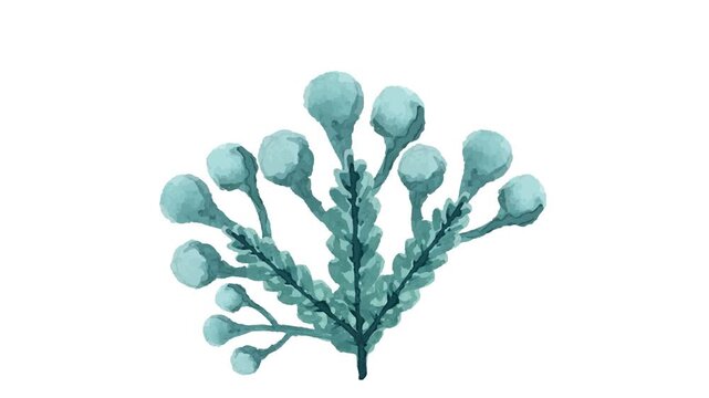 draw green tree decorate with joining green bud and several flying bird on white screen background
