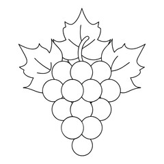 Simple black and white line art of a bunch of grapes.