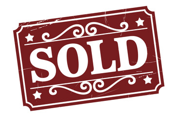 Vintage maroon sold stamp with decorative flourishes