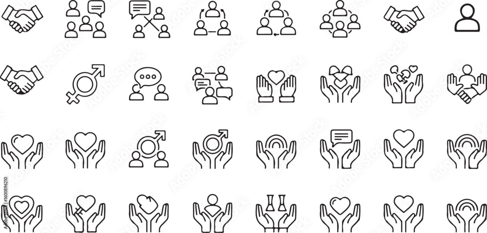 Poster collection of hand drawn business icons representing various concepts isolated on transparent backgr