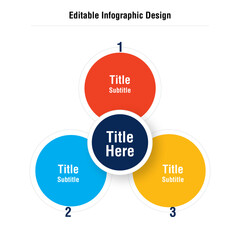 Venn diagram business infographic circle chart template 3 options, presentation with venn diagram elements vector illustration. 