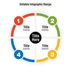 Venn diagram infographic chart template for business 4 options presentation with icon elements vector illustration. 
