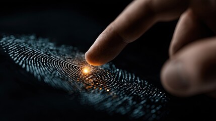 Hacker fingerprint access interface showing cyber breach attempt, biometric spoofing alert, and digital identity theft
