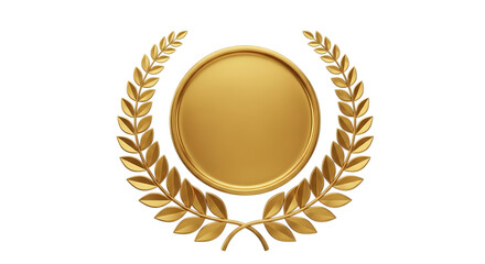 Illustration of a golden laurel wreath encircles a blank golden circular plaque
