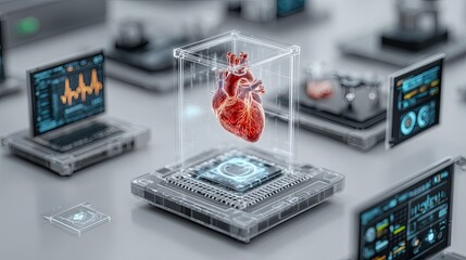 Digital medical technology concept with AI-powered diagnosis, health monitoring tools, and future healthcare systems