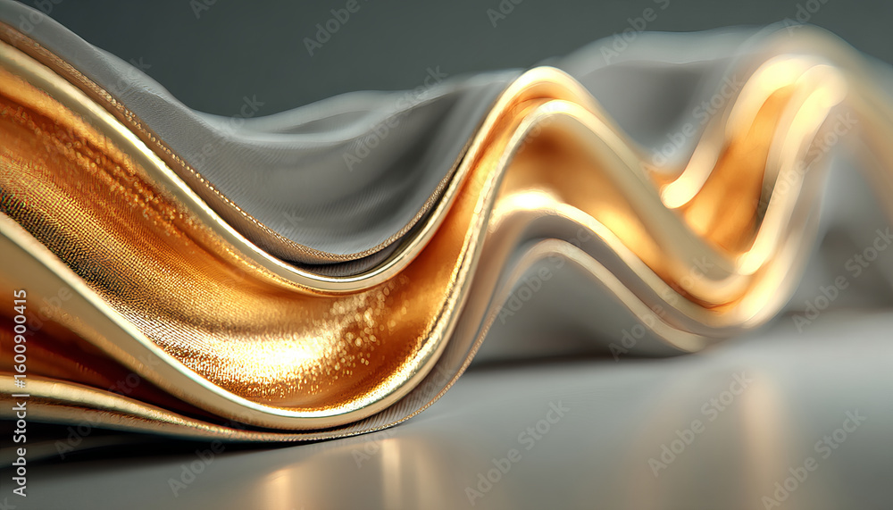 Poster soft golden curves on smooth fabric with elegant light reflections creating warm and luxurious abstr