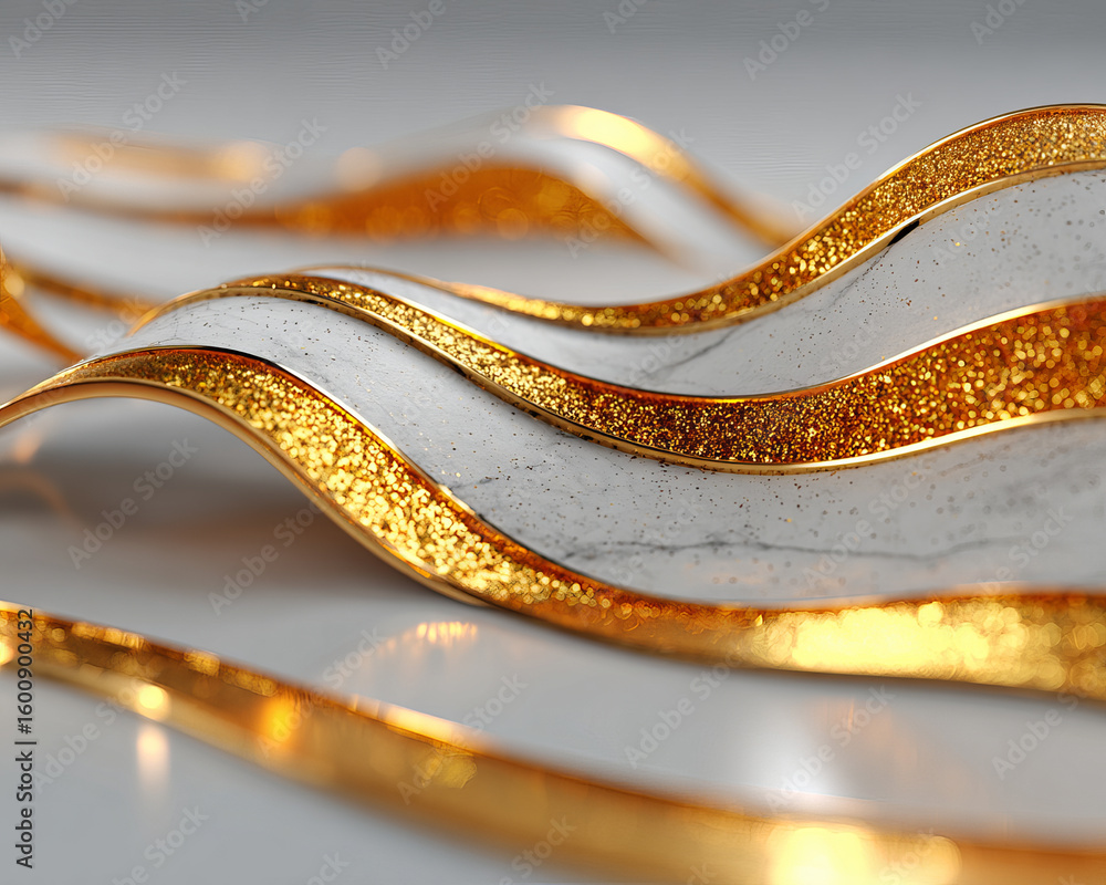 Poster golden glittering thin lines with white marble texture create luxurious minimalist abstract composit