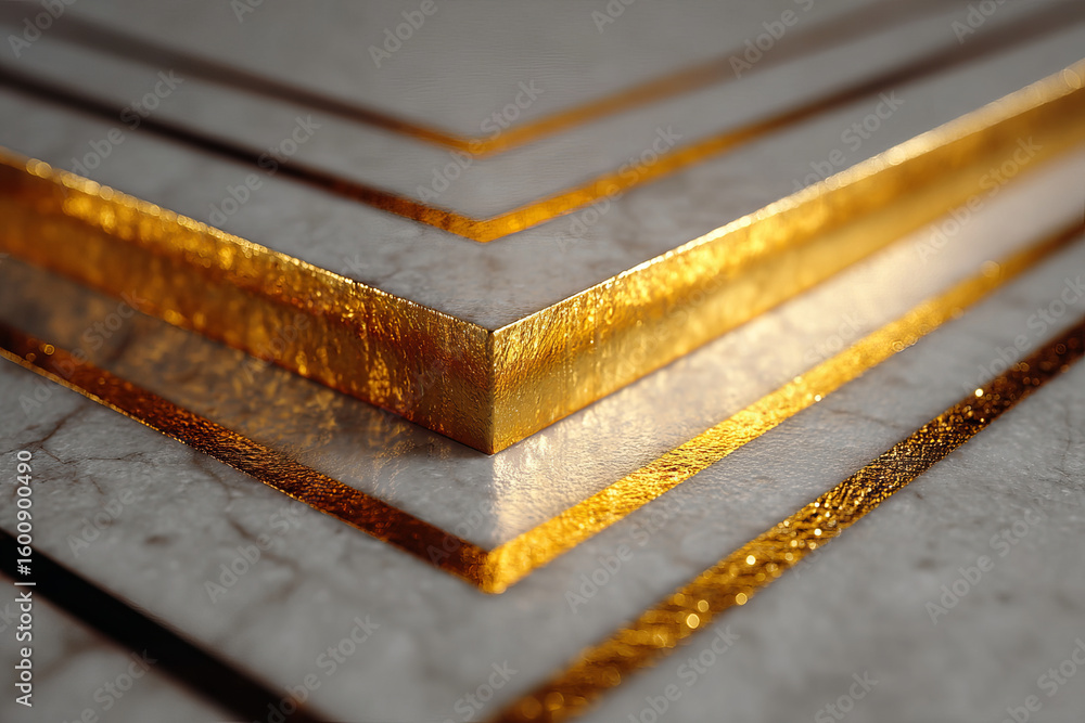 Poster golden metallic lines on textured marble surface create elegant minimalist design with warm glowing 