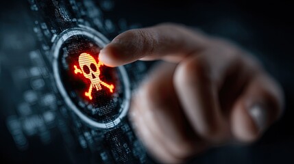 Cyber warning interface showing hacker threat alert, digital breach icon, and cybersecurity protection screen