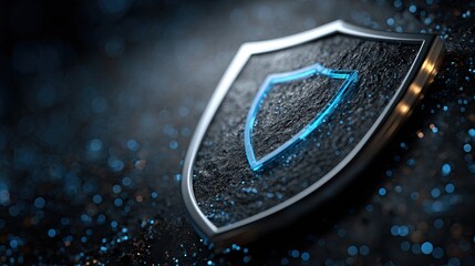 Cyber shield defense concept with hacker alert, data security icon, and digital protection against online breaches