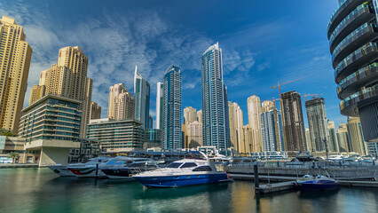 Dubai Marina towers in Dubai at day time timelapse hyperlapse