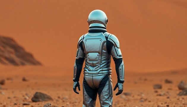 Astronaut on mars exploration mission concept art space suit future technology art