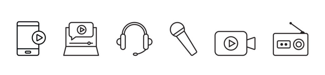 Audio Video Icons Pack. Flat icon collection set. Simple vector icons