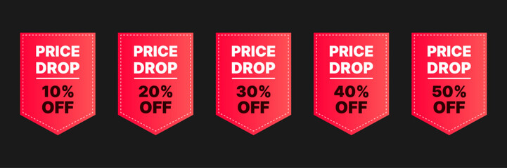 Price Drop Tags with 10% 20% 30% 40% 50% Off Discount Labels – Vector EPS