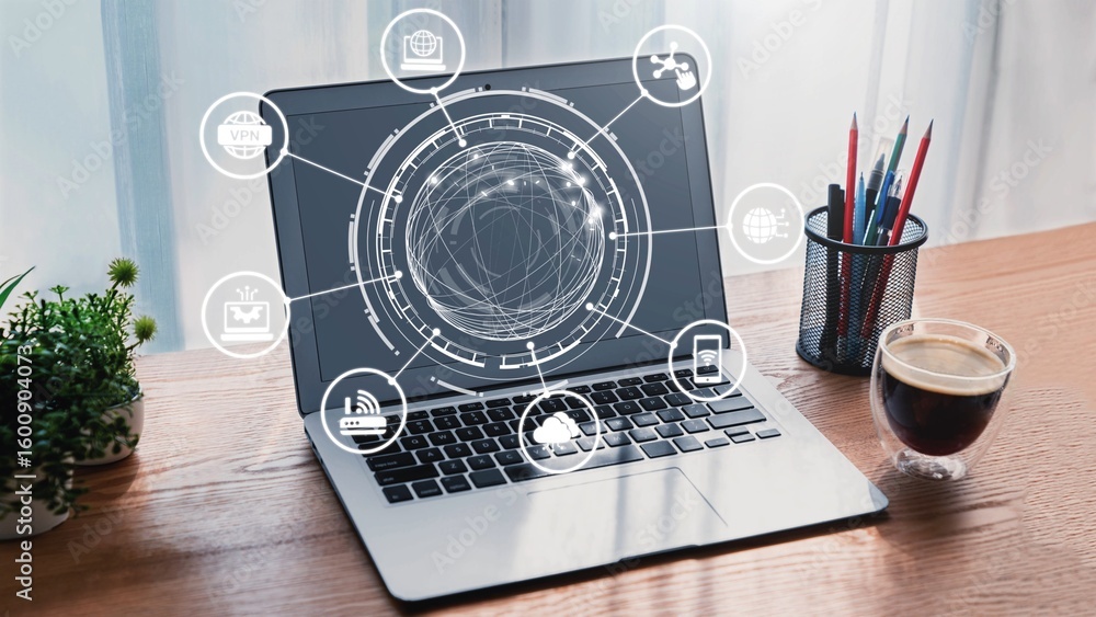 Poster communication network enables digital connectivity. a strong communication network supports data tra
