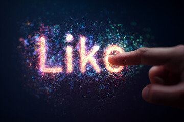 
"Floating holographic 'Like' UI in sci-fi scene 