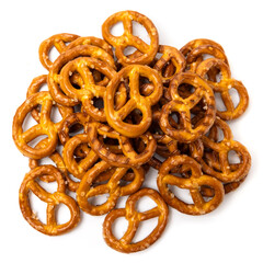 Small traditional beer pretzels with salt isolated on white background