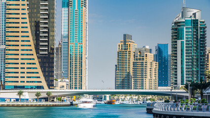 Dubai Marina modern towers in Dubai at day time timelapse