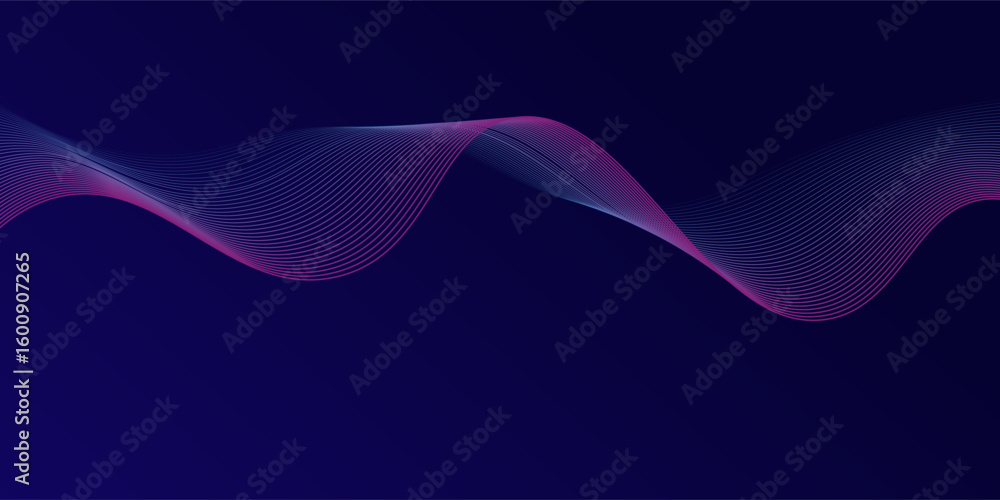 Poster abstract glowing wave lines on dark blue background. dynamic wave pattern. modern flowing wavy lines