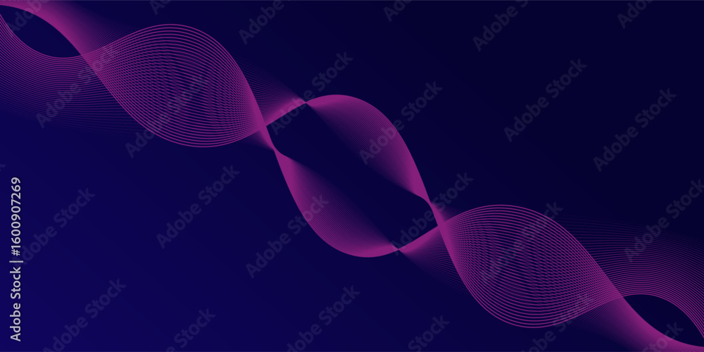 Poster abstract glowing wave lines on dark blue background. dynamic wave pattern. modern flowing wavy lines