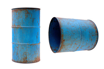a blue barrel sitting next to a blue barrel