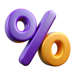 Bold 3d purple and orange percentage symbol against a transparent background