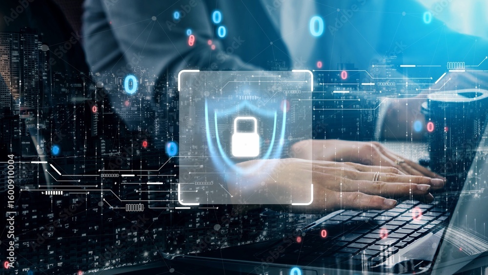 Poster cyber security protection and cyber security strategies against cyber threats, system hacks, digital