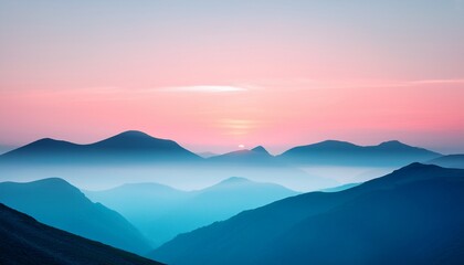 sunrise over the mountains minimal background in pastel pink and blue colors