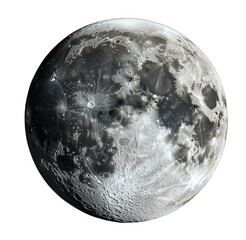 Detailed photograph of the moon featuring craters and surface textures against black space transparent
