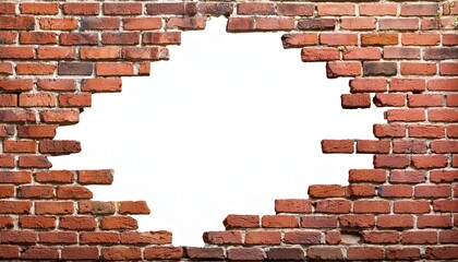 broken brick wall with hole cut out transparent isolated on white background