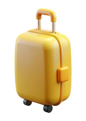 Bright yellow suitcase with extendable handle and wheels on transparent background