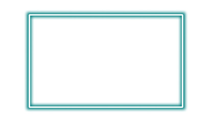 Teal neon rectangle shape frame. Vivid glowing lavender border isolated on transparent background. Shine glow light electric teal neon sign Banner, Mockup, presentation, Design element, PNG