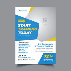 Modern Fitness Gym Training Flyer Template with Blue and Yellow Geometric Design