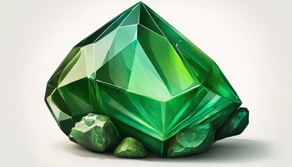 a green gemstone sits on a white background