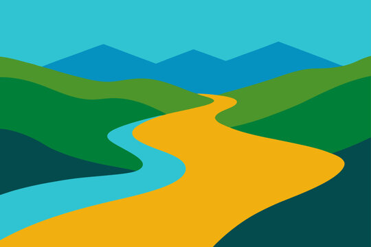 river flowing through hilly landscape