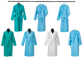 women's bathrobe made of cotton waffle cloth, isolated on a white background