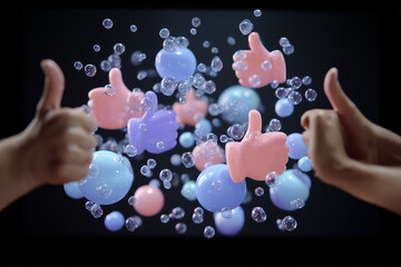 
"Virtual meeting with thumbs-up reaction bubbles 