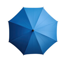 Overhead view of a bright blue umbrella isolated against a solid transparent background