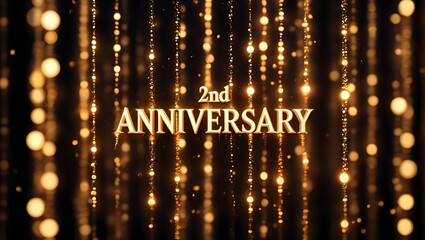 The 2nd anniversary is celebrated with golden text and sparkling bokeh lights on a dark background