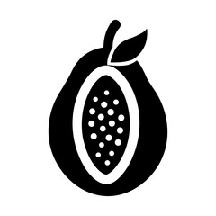 Clean papaya cut silhouette icon with transparent background and seed details  