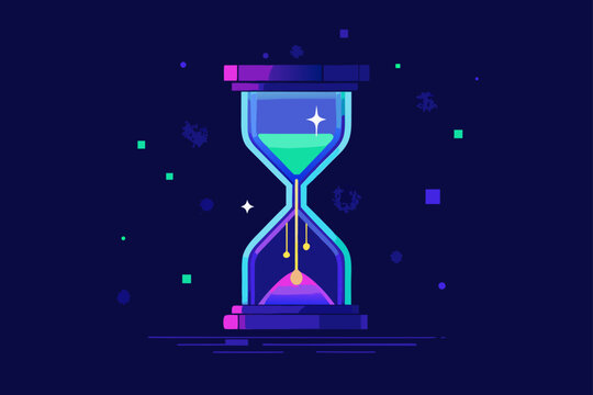Glowing Digital Hourglass with Pixel Sand Motion