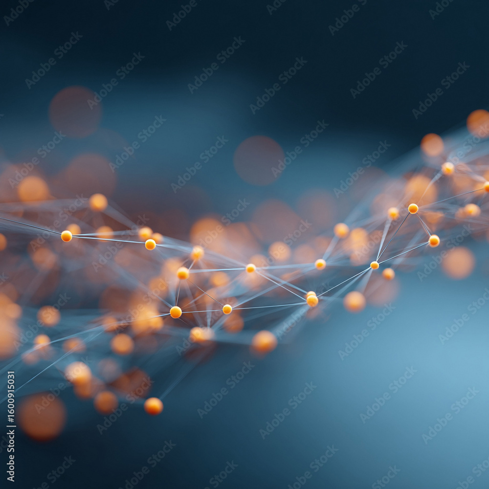 Poster abstract network structure with glowing nodes and lines. represents connection, technology, science,