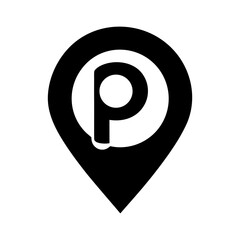 Letter P icon silhouette designed as pin or location marker on white background