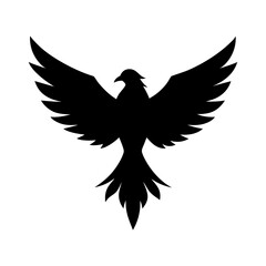 Silhouette of a bird flying with spread wings in clean vector shape with transparent background  