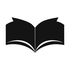 Silhouette of a book opened flat in minimalist style with transparent background  