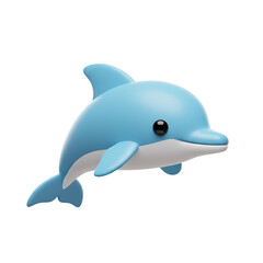 Fototapeta premium Cute blue cartoon dolphin swimming isolated on transparent background