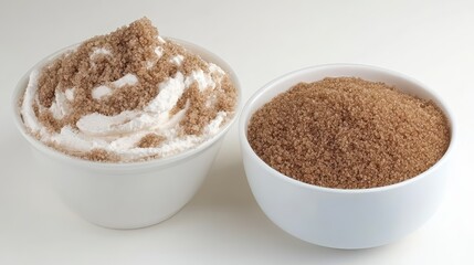 Brown Sugar and White Sugar in Bowls on a Neutral Background