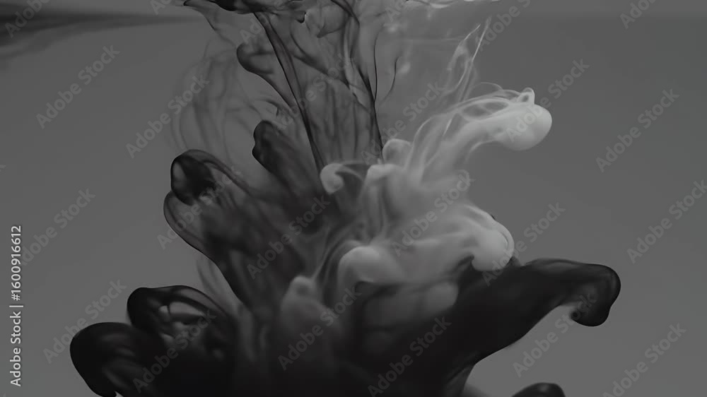 Poster abstract grayscale image of a dark sphere falling into a gray void.