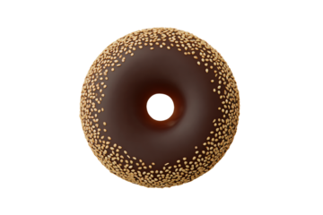 a chocolate donut with sesame seeds on top